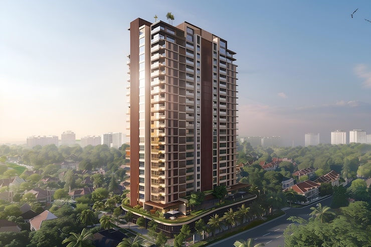 Ashwin Sheth Ivy residential tower in Goregaon East with open terrace and modern architecture